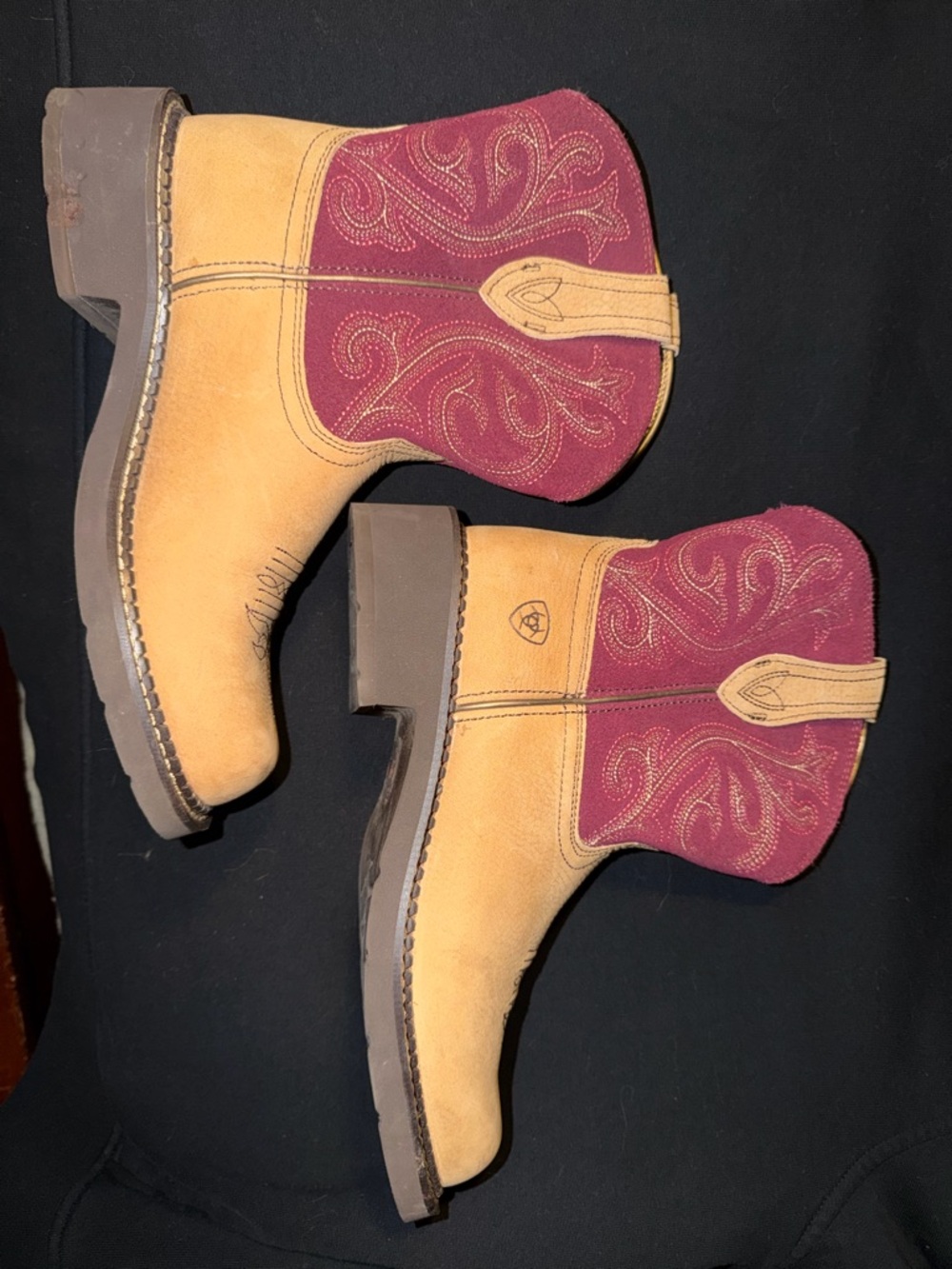 Ariat Short Two-Tone Western Boots in Tan and Burgundy